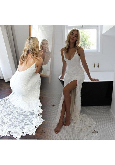 Sexy Summer Beach Open-Back Side Lace Destination Fotement Simple/informal Wedding Vestido