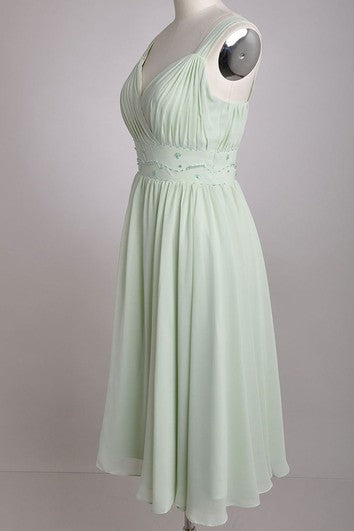 Vestido de dama de honor de gasa en V-chiffon con correas anchas