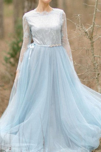 Tul de tul de boda con corpiño de encaje con mangas de encaje diseñadores de boda de boda boda azul de novia de novia azul