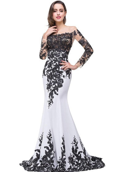 Merma de manga larga glamorosa 2022 Vestido de noche Apliques Black Vestido