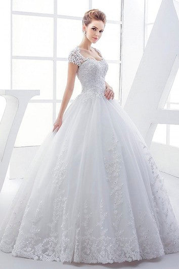Reina Ana Lace elegante vestido de bata de boda con corsé y ojo de teclado