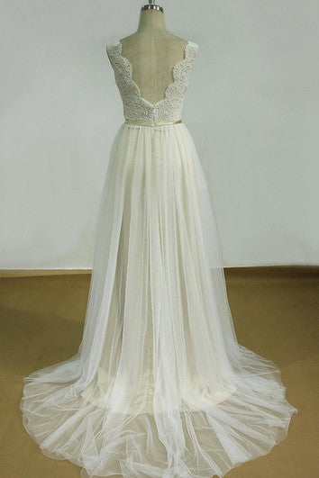 Vestido de novia de falda de tul de cuerpos sin cuerdas sin espalda