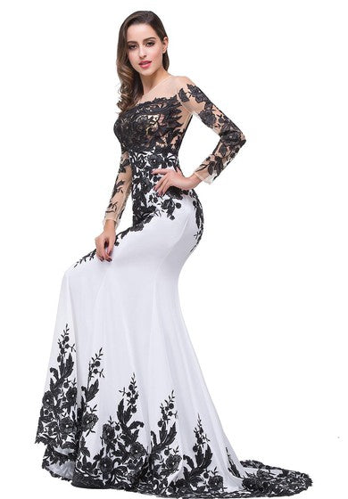 Merma de manga larga glamorosa 2022 Vestido de noche Apliques Black Vestido