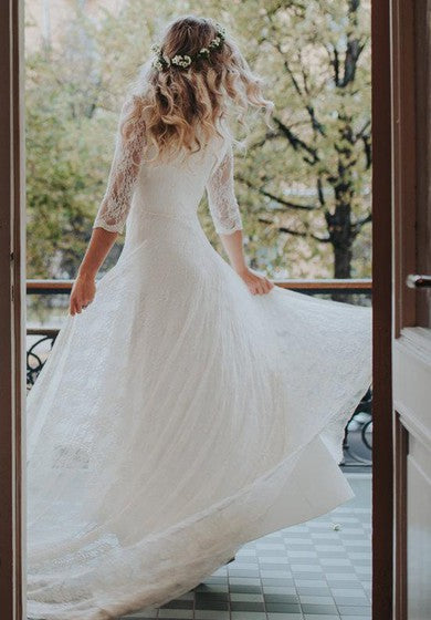 Robe de mariée en mousseline de soie, jersey, satin, ruban, dentelle