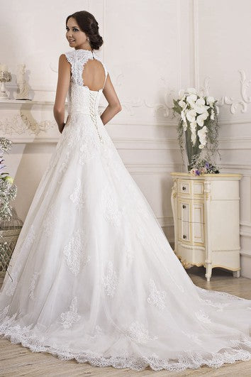 Vestido de encaje con corsés sin tirantes sin tirantes largos con aplicaciones y joyas de cintura