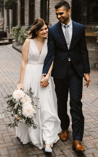 Vestido de novia de gasa sin mangas casual con arco