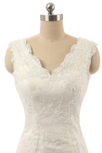 Mermaid Straps V-Neck Zipper Back Lace Dress