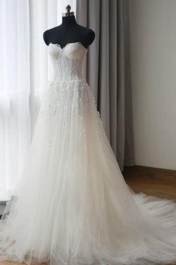 A-Line Sweetheart Sleeveless Zipper Tulle and Lace Dress with Floral Appliques