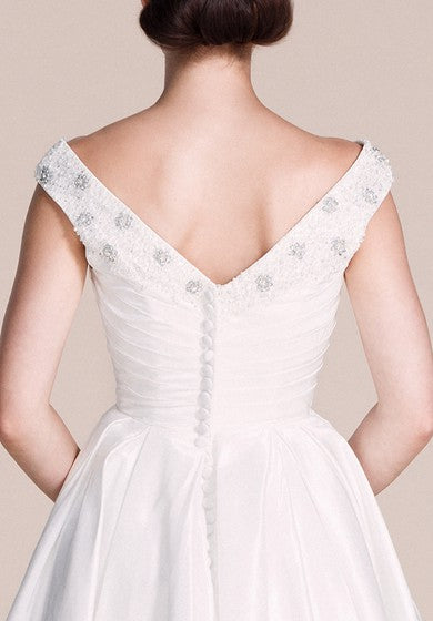 Off-shoulder Knee-length A-line Dress With Beadings