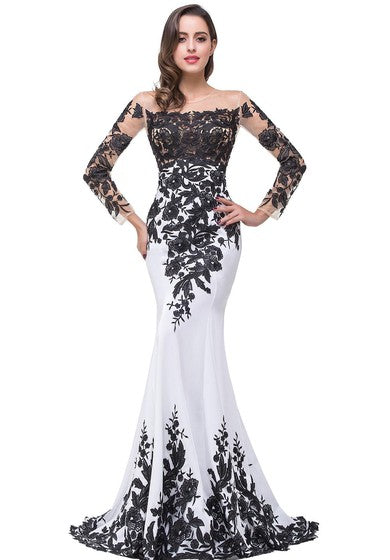 Merma de manga larga glamorosa 2022 Vestido de noche Apliques Black Vestido