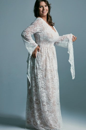 Vestido de novia de encaje de talla grande informal de talla grande con apliques