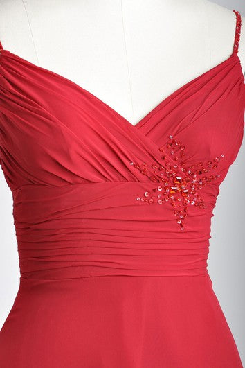 Tea-length V-Neckline A-line Chiffon Bridesmaid Dress With Spaghette Straps