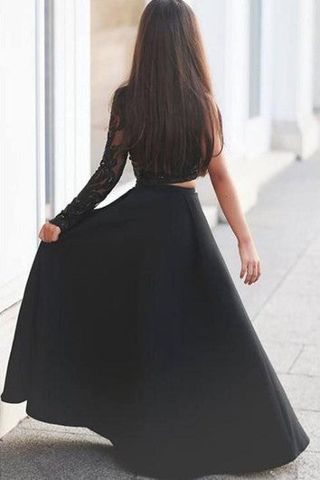Sexy Black Dos piezas de encaje de encaje Vestido de niña Flower Negra A-Line