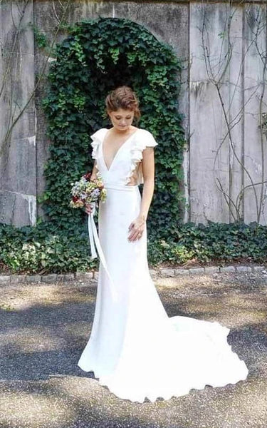 Vestido de novia sólido sólido de envoltura en cascada simple en cascada