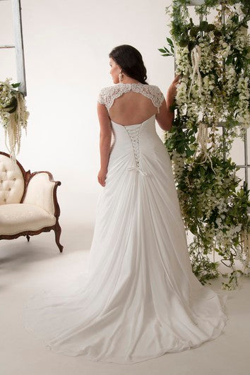 Vestido de boda de talla de taller de tapa de tapa en V con cuello en V