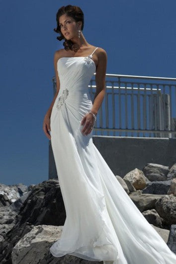 Vestido de boda de la playa de gasa de la bandeja de un hombro