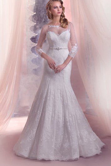 Meerjungfrau-Kleid, bodenlang, U-Boot-Ausschnitt, Illusionsärmel, Schnürung, Spitzenkleid mit Perlenbesatz