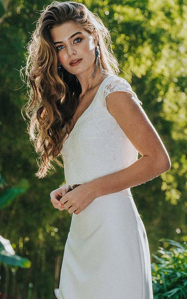 Vestido de novia de encaje de dos piezas informal de dos piezas con baja v espalda