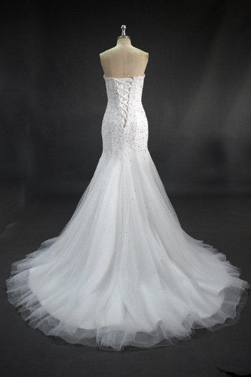 Robe sirène en dentelle et tulle avec perles et paillettes