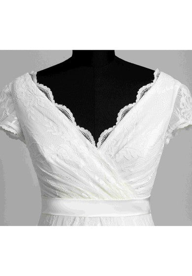 Una línea de cama Beach Cap Vestido de novia de maternidad de manga corta
