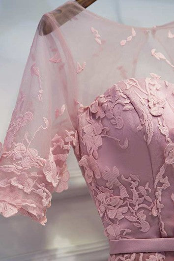 Vestido de encaje A-Line de media manga con faja