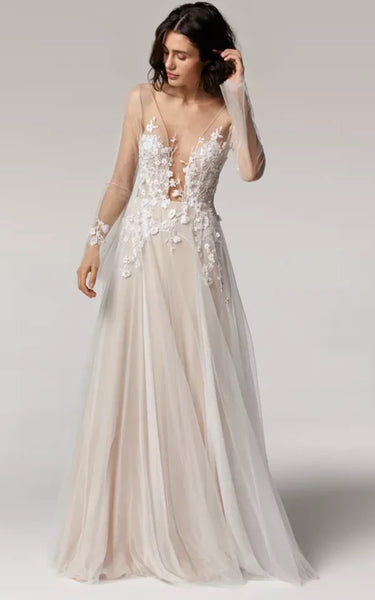 Vestido de boda de línea A-Line con apliques con apliques con apliques