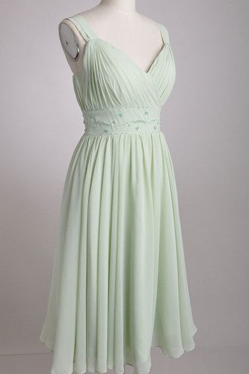Vestido de dama de honor de gasa en V-chiffon con correas anchas