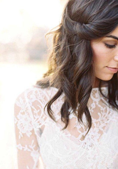 Dos piezas de manga larga encaje bohemio modesto vestido de novia