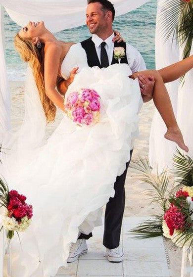Vestido de organza de alto corazón con volantes con volantes