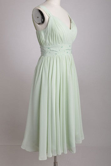 Vestido de dama de honor de gasa en V-chiffon con correas anchas