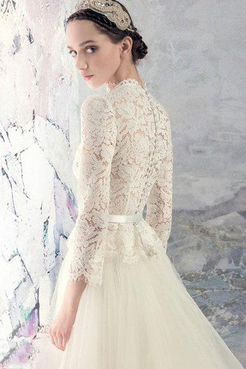 Vestido de encaje de tul de tul de bordado de cuello alto corto