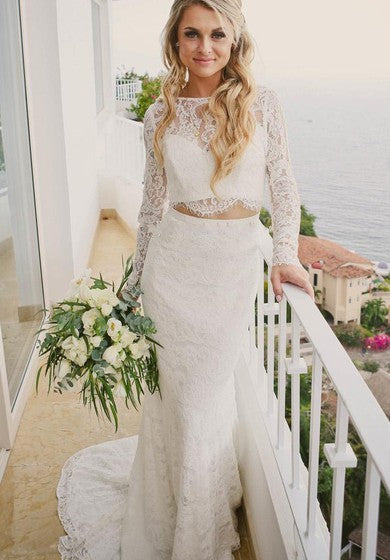 Vestido de boda de manga larga de dos piezas simple de dos piezas
