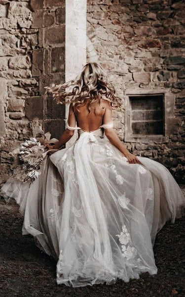 Sweetheart Criss-Cross Tulle Empire A-Line Vestido de novia sin espalda