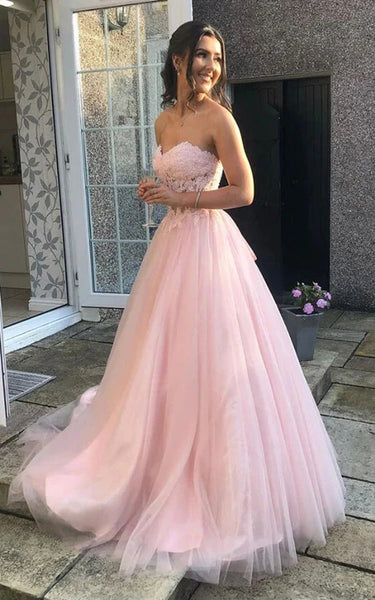 Sweetheart Lace Appliques A-Line Blush Tulle Tulle Night Formal Prom Vestido con corsé
