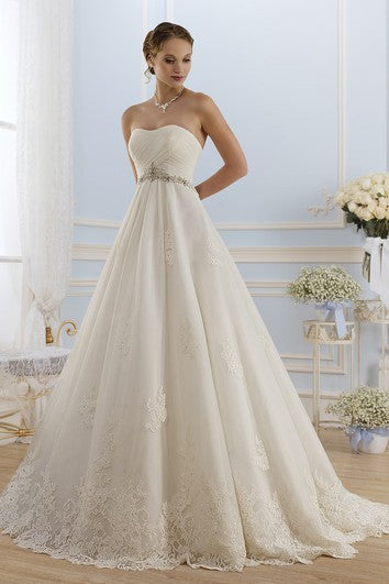 Vestido de encaje con corsés sin tirantes sin tirantes con corsés sin tirantes con aplicaciones y joyas de cintura