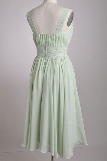 Vestido de dama de honor de gasa en V-chiffon con correas anchas