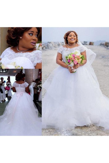 Hermosos vestidos de novia de talla grande mangas de encaje de verano una línea de vestidos de novia de playa con cinta rosa faja tul tul hojaldre vestidos de novia