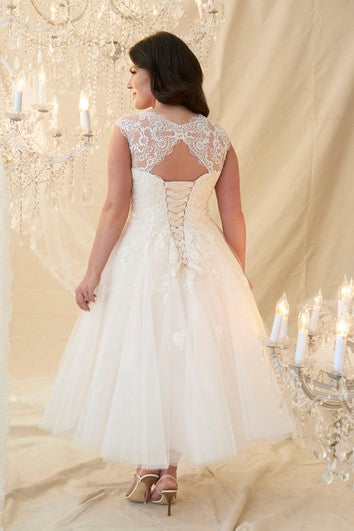 Vestido de boda de encaje de té de té de té a línea A