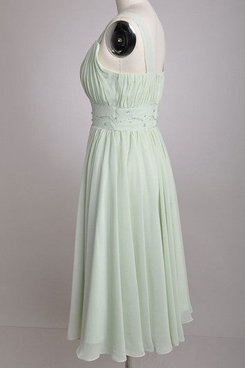 Vestido de dama de honor de gasa en V-chiffon con correas anchas