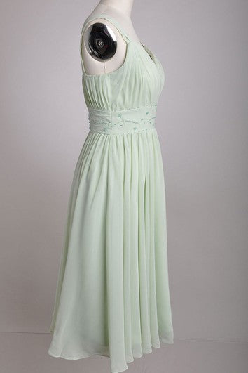 Vestido de dama de honor de gasa en V-chiffon con correas anchas