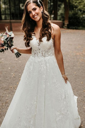 Vestido de novia sin mangas sin cuello en V moderno con un vestido de novia sin mangas sin mangas con apliques