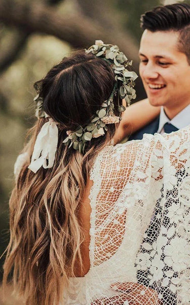Boho Long Poet manga encaje delantero con la cubierta dividida espagueti de espagueti vestido de novia