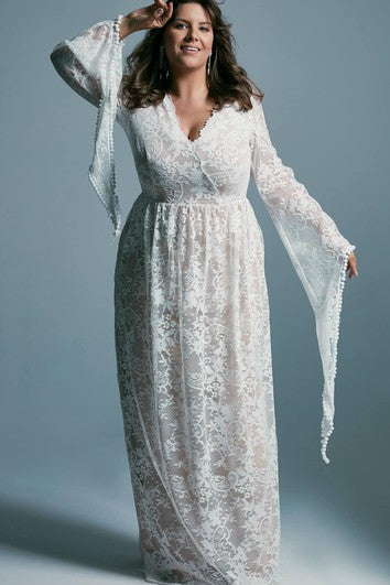 Vestido de novia de encaje de talla grande informal de talla grande con apliques