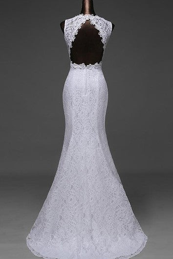 Robe sirène sans manches en dentelle à dos nu et à lacets