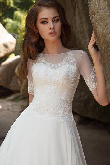 Vestido de pelota Long Bateau Vestido de gasa de relego corto con encaje con encaje