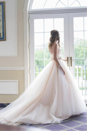 Sweetheart Flores sin tirantes Vestido de novia con tren de la corte