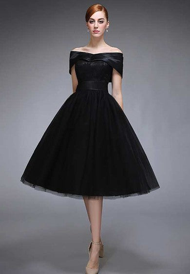 Vestido de tul de la rodilla de la rodilla del hombro V Neck V Neck