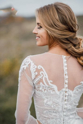 Increíble vestido de novia de tren de dos piezas de dos piezas con botón
