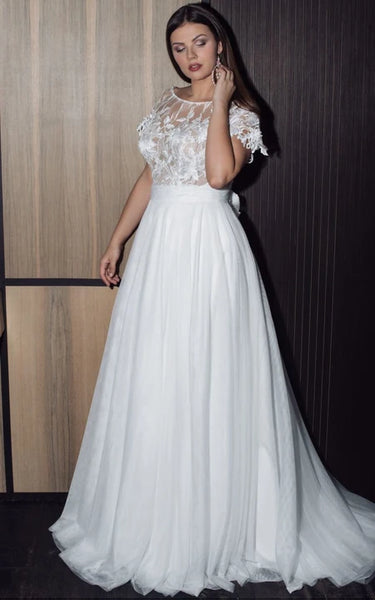 Vestido de boda de talla grande de tallas a la línea de tapa de la tapa de la cubierta