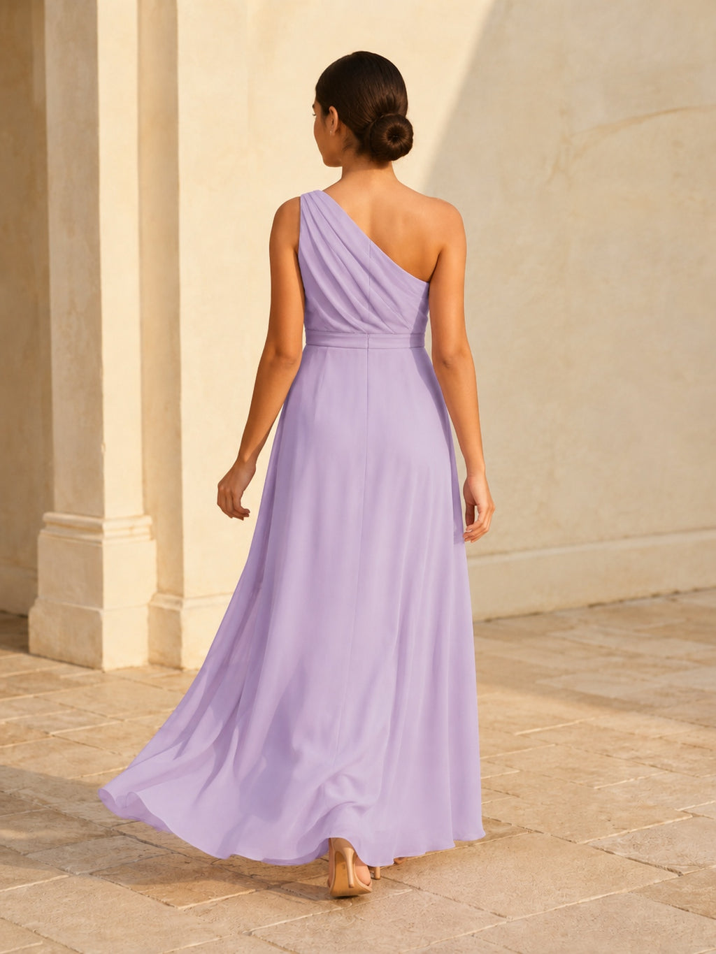 Minimalist Lavender One-Shoulder Bridesmaid Dress